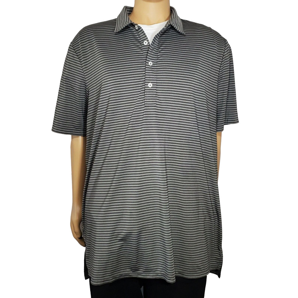 RLX Mens XXL Golf Polo Shirt Black Gray Striped Polyester Elastane Wicking EUC